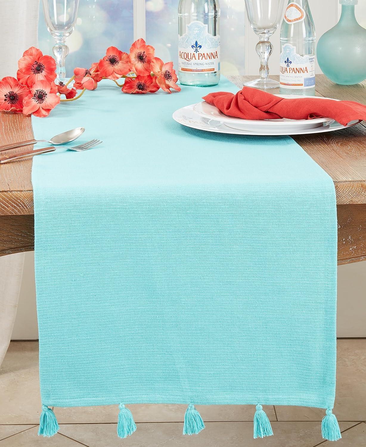 Saro Minimalist Luxe Tassel Table Runner