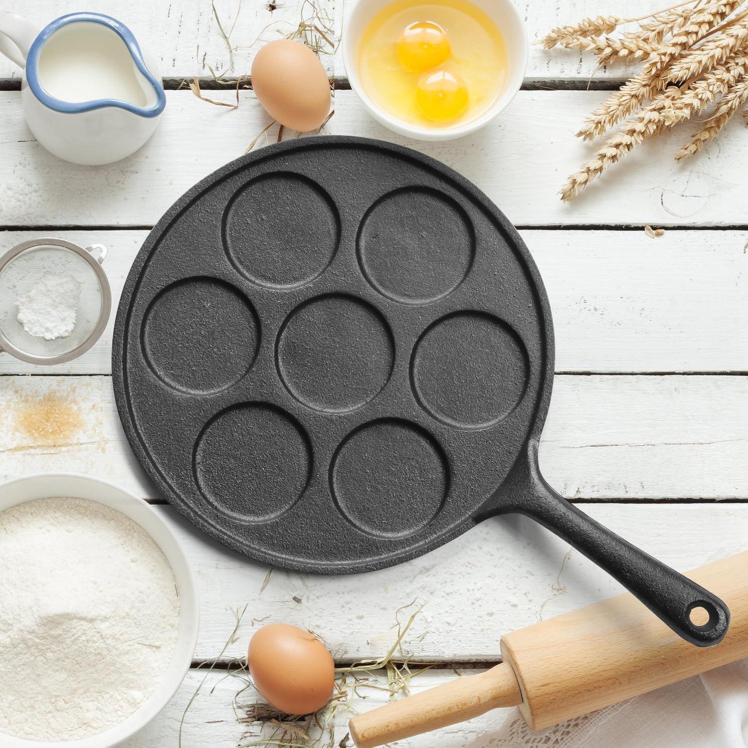 Commercial CHEF Cast Iron Pancake Pan, Makes 7 Mini Silver Dollar Pancakes