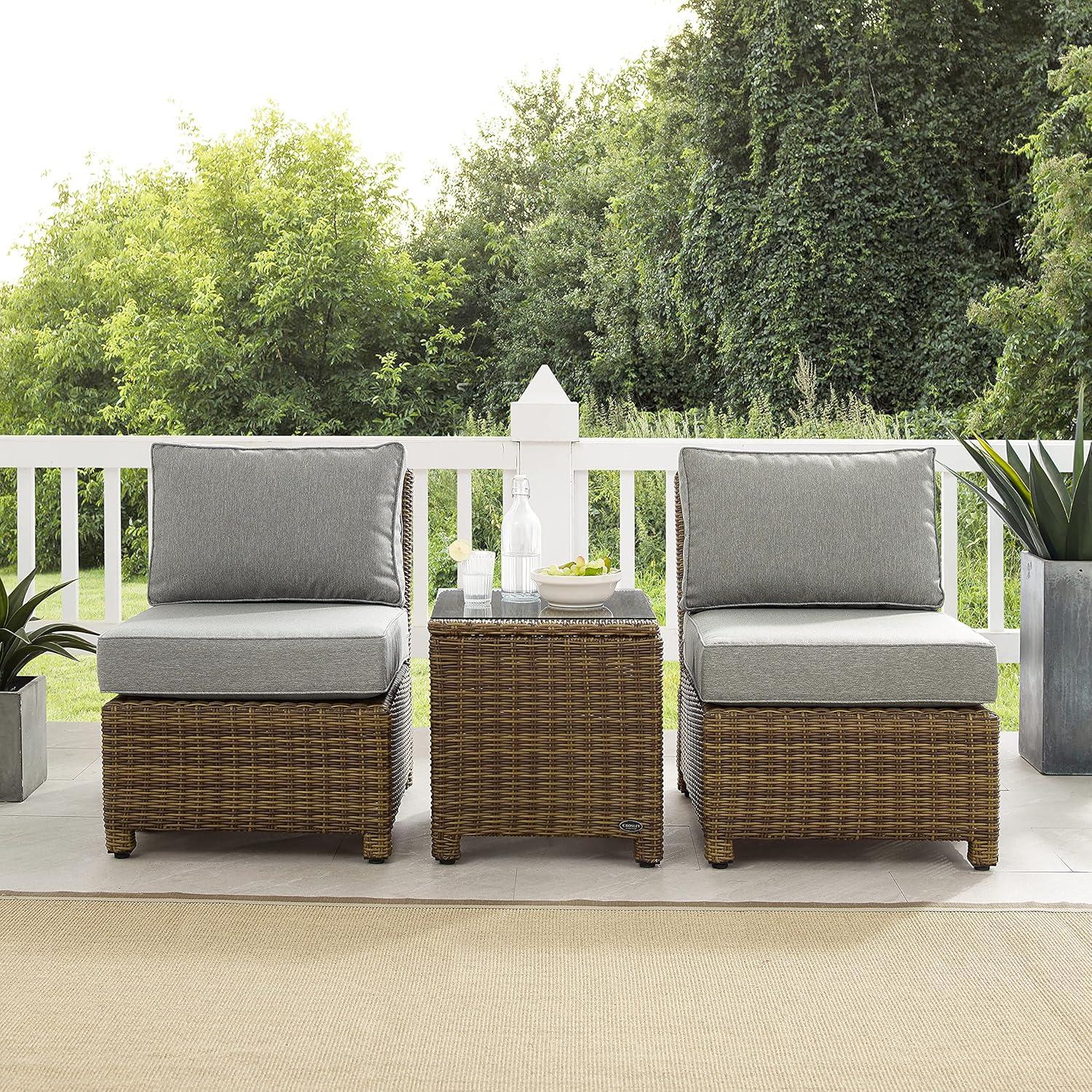 Crosley Furniture Bradenton 3 Pc Wicker / Rattan Outdoor Chair Set in Gray/Brown