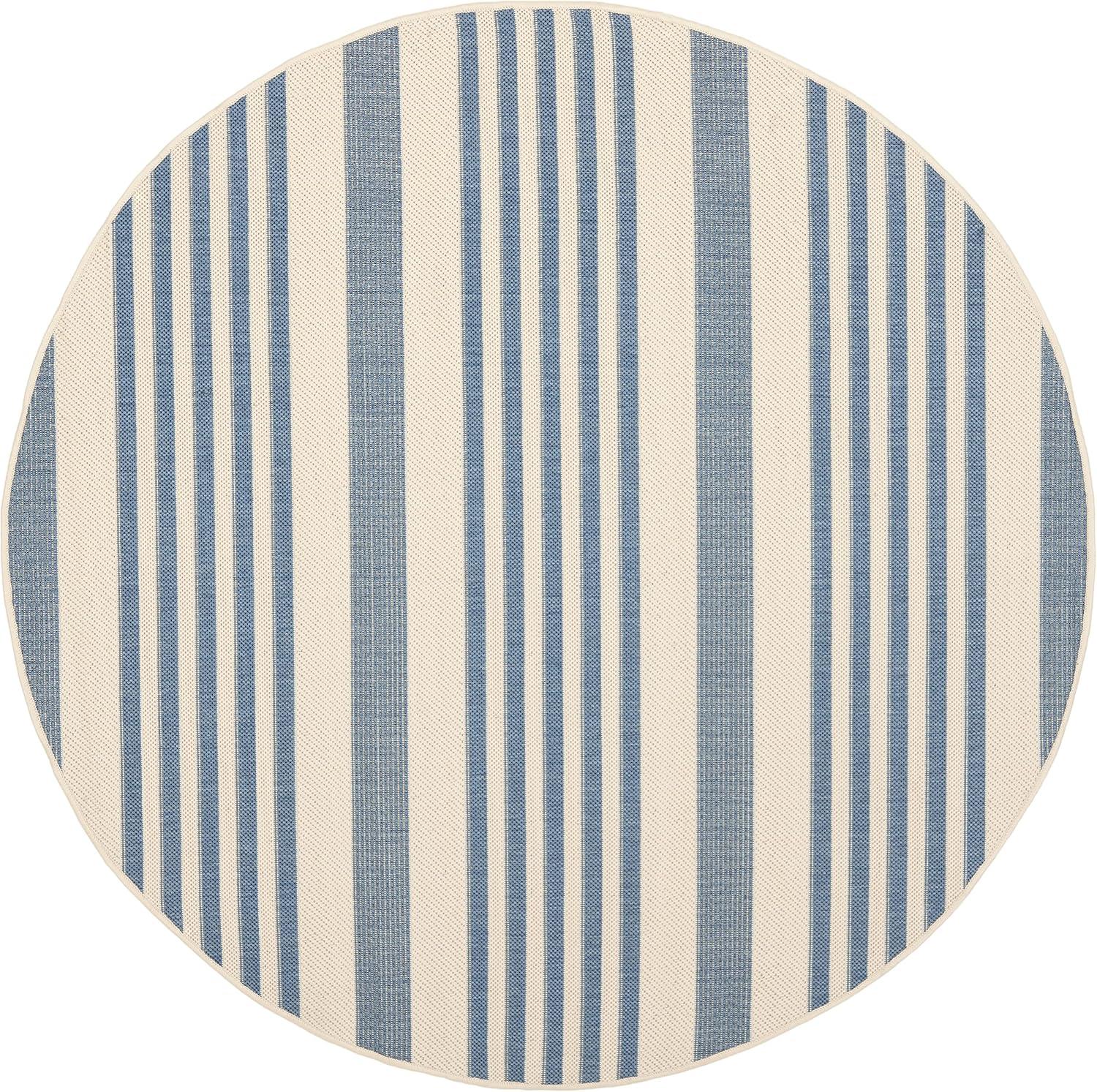 SAFAVIEH Courtyard Caroline Striped Indoor/Outdoor Area Rug, 4' x 4' Round, Beige/Blue