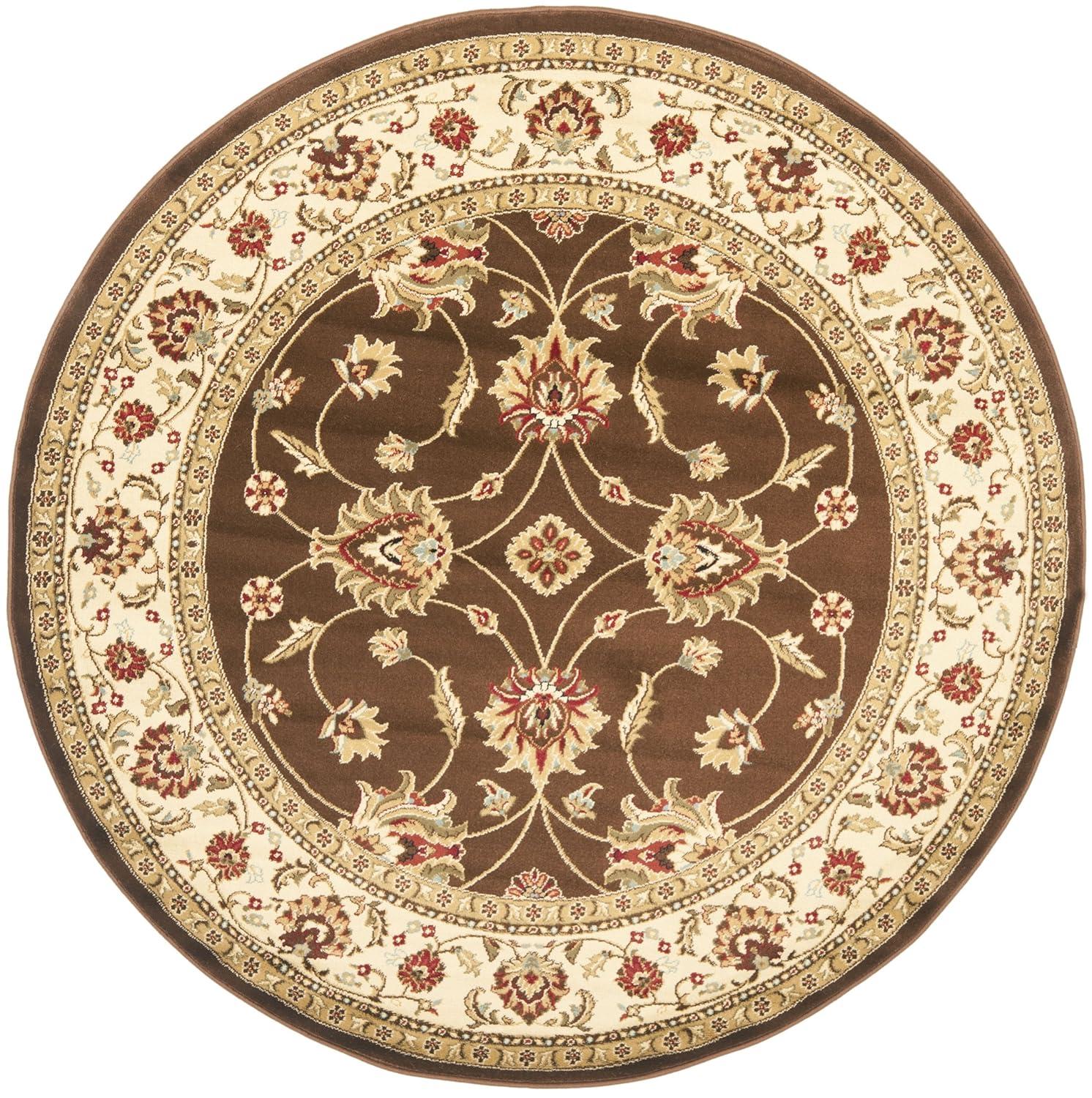 Lyndhurst LNH553 Power Loomed Area Rug - Brown/Ivory - 5'3" Round - Safavieh