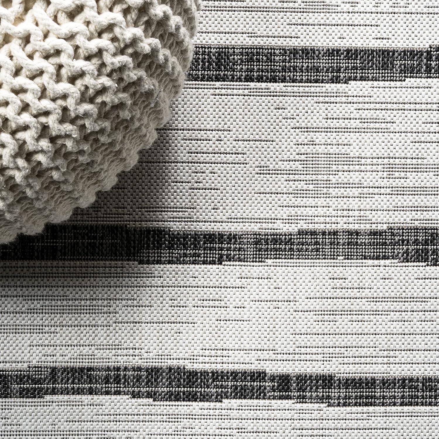 Modern Berber-Inspired Ivory/Black Stripe Synthetic Runner Rug 2x8