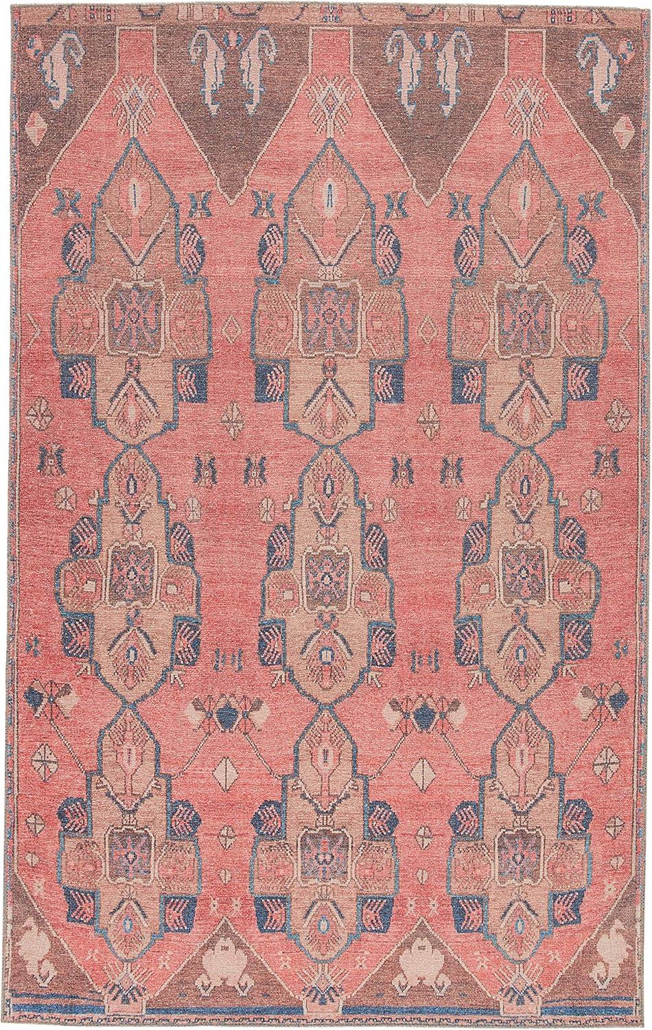 Reversible Blue and Pink Medallion Synthetic 5' x 7' Area Rug