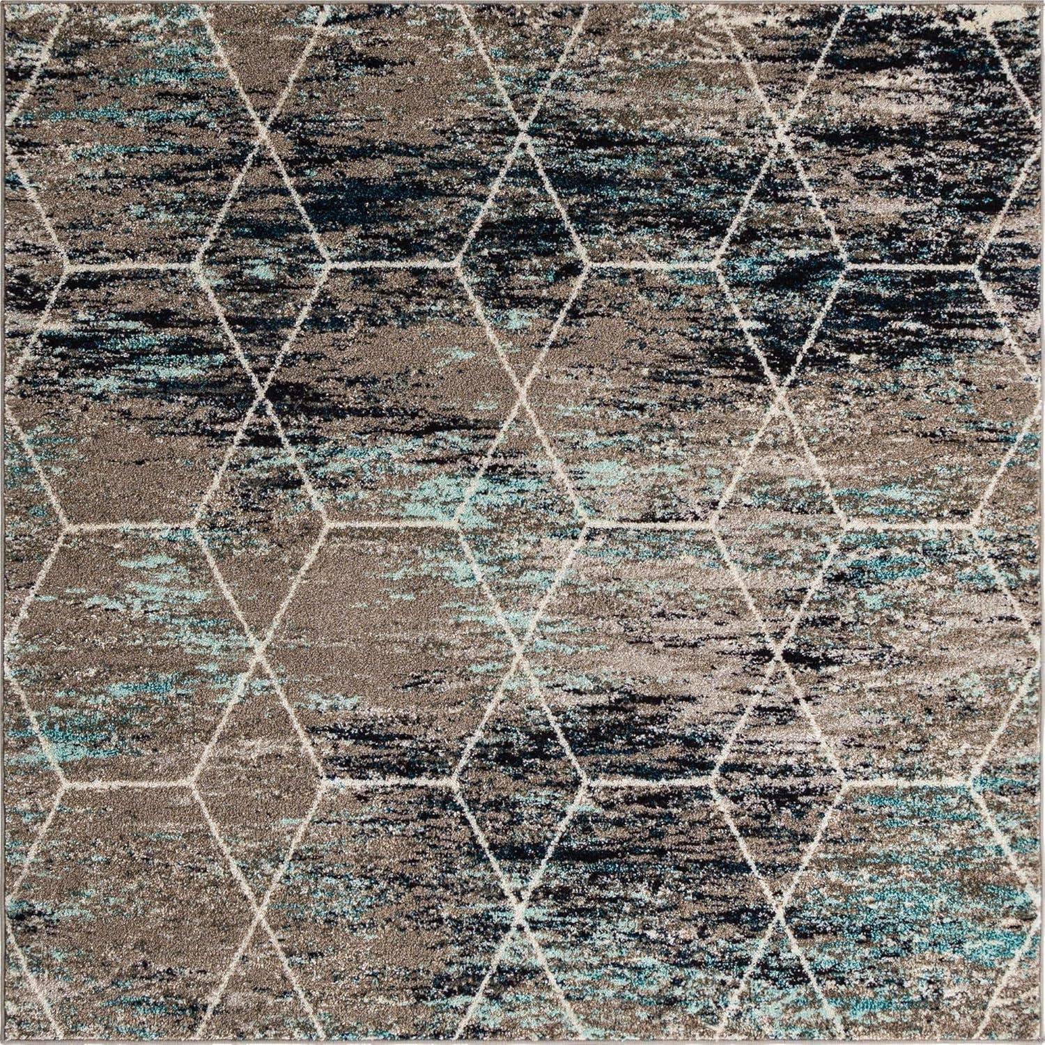 Unique Loom 6' 0 x 6' 0 Trellis Frieze Geometric Blue Multi Area Rug
