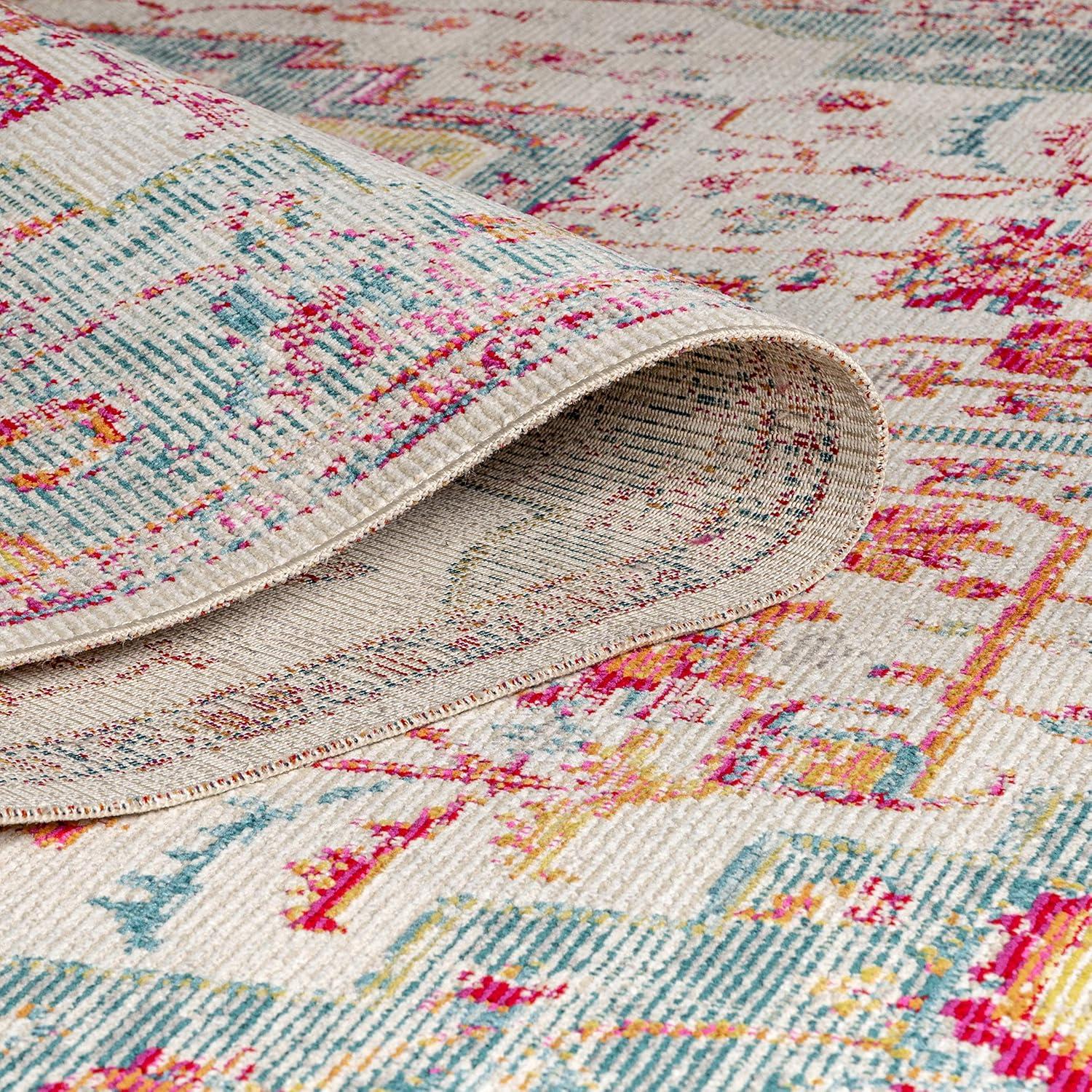 JONATHAN Y CAV100A-4 Zafra Vintage Medallion Indoor Area-Rug Bohemian Floral Rustic Easy-Cleaning High Traffic Bedroom Kitchen Living Room Non Shedding, 4 ft x 6 ft, Coral/Blue/Multi