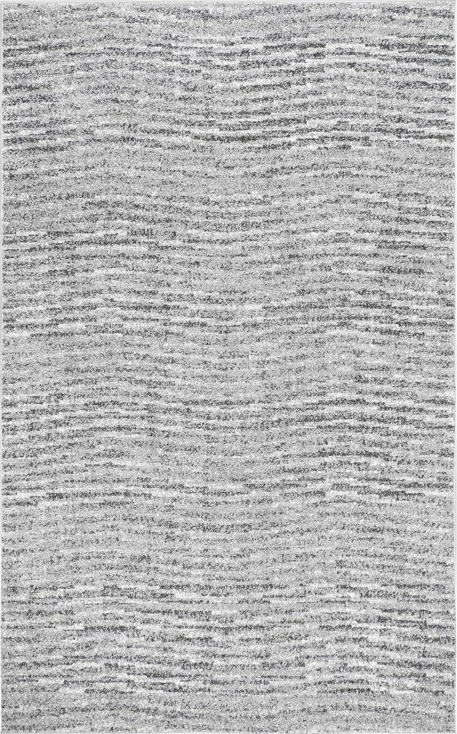 Modern Ripples Gray Synthetic Rectangular Area Rug