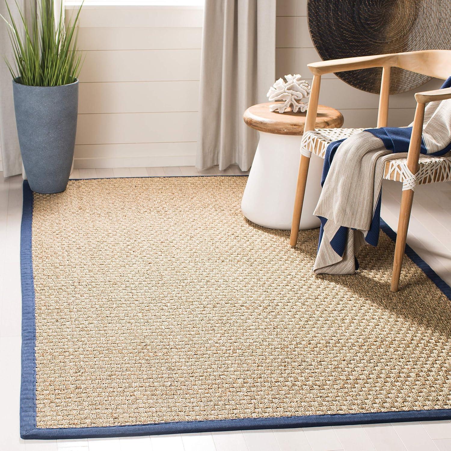 Natural Fiber Basket Weave  NF114 Power Loomed Indoor Area Rug - Natural/Navy Blue - 6'x6' - Safavieh