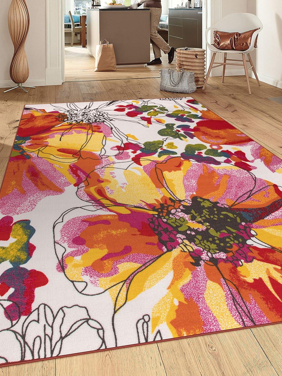 World Rug Gallery Modern Bright Flowers Non-Slip Area Rug