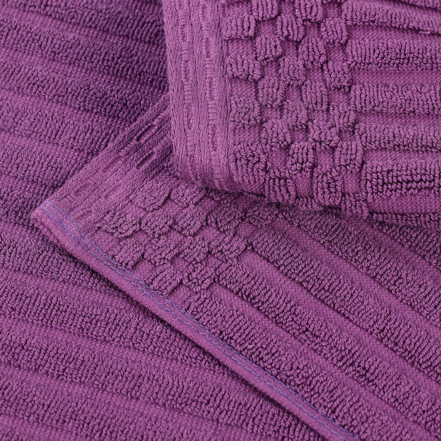 Superior Soho Cotton Ribbed Checkered 8 Piece Towel Set, Plum