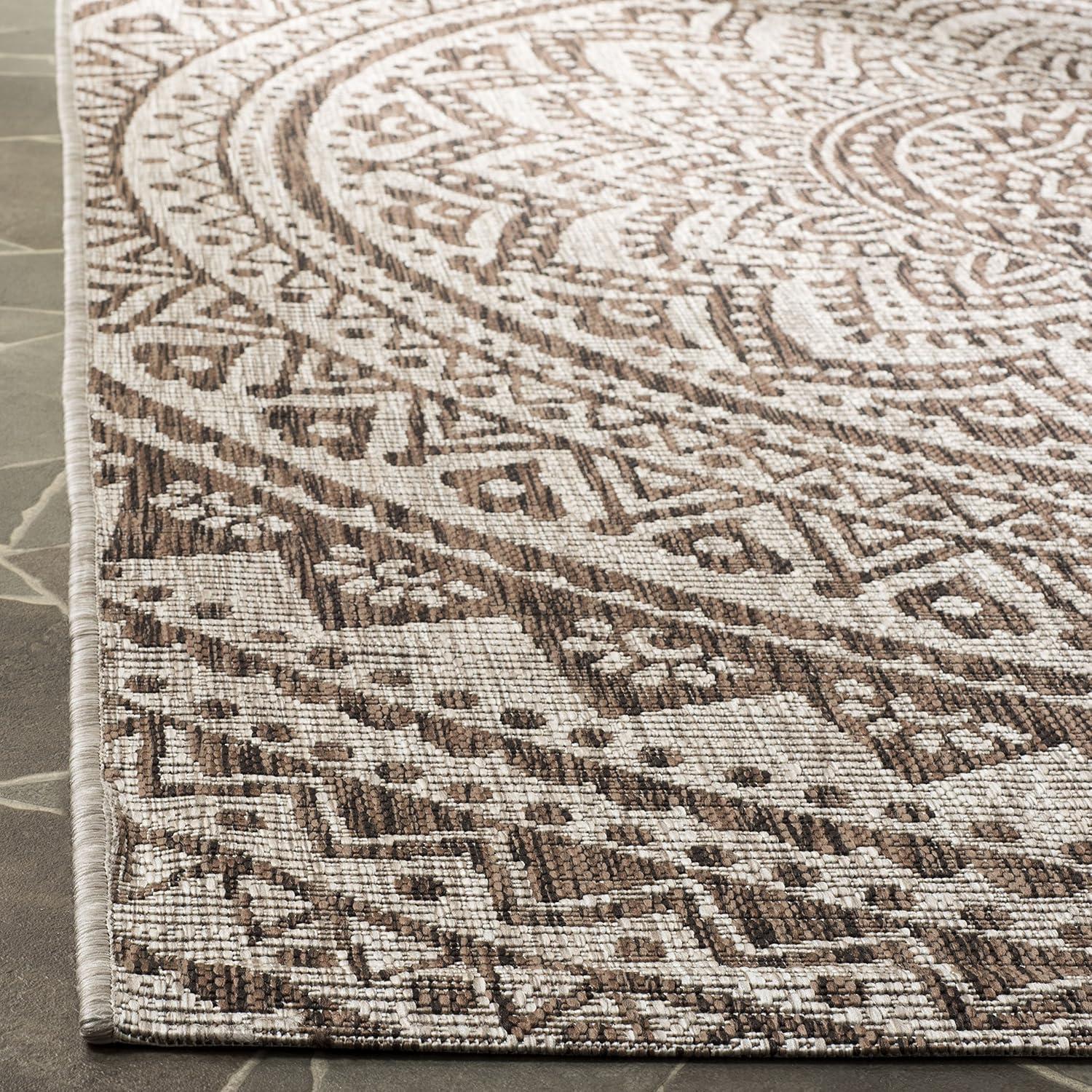 Courtyard CY8734 Power Loomed Indoor and Outdoor Area Rug - Light Beige/Terracotta - 5'3"x5'3" - Safavieh