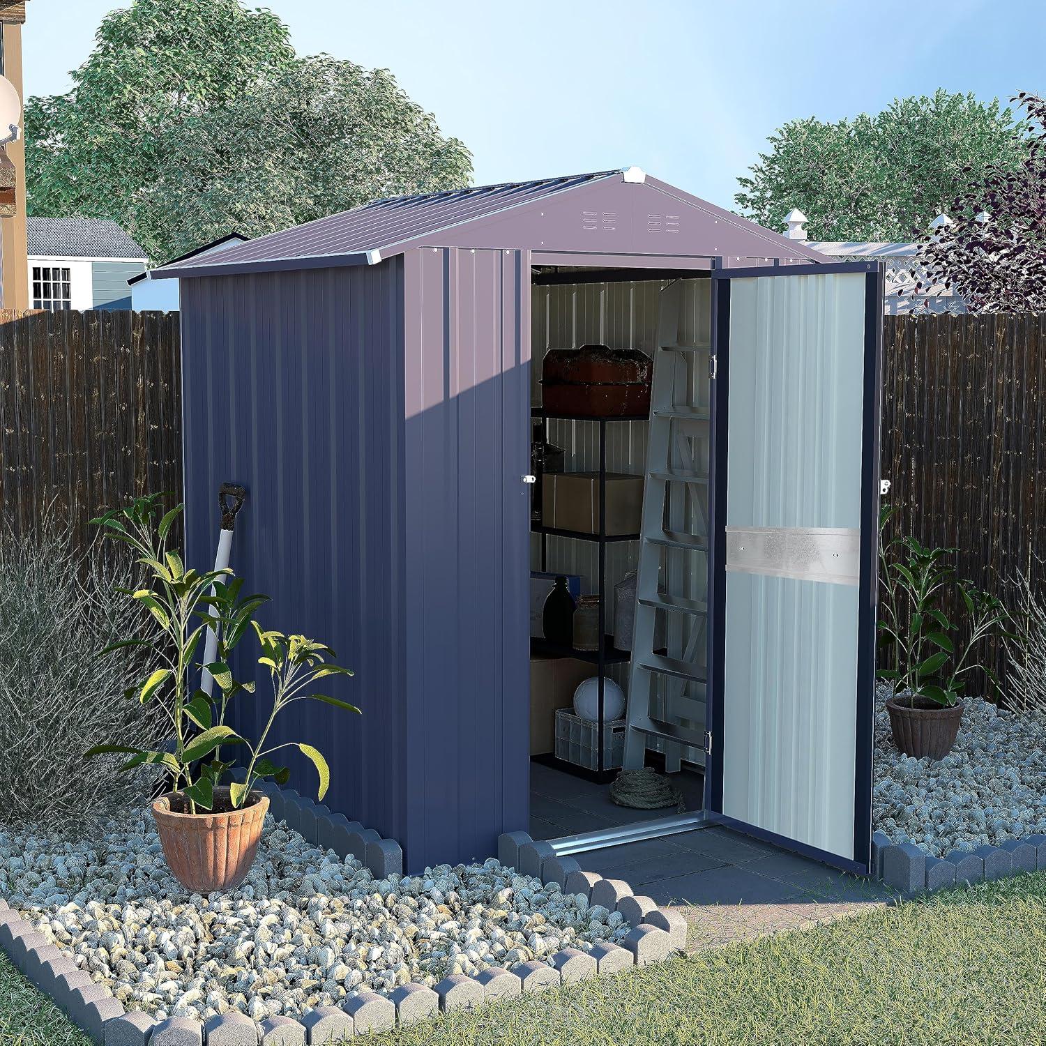 VEIKOUS 10' x 12' Outdoor Storage Shed with Lockable Doors for Garden, Gray