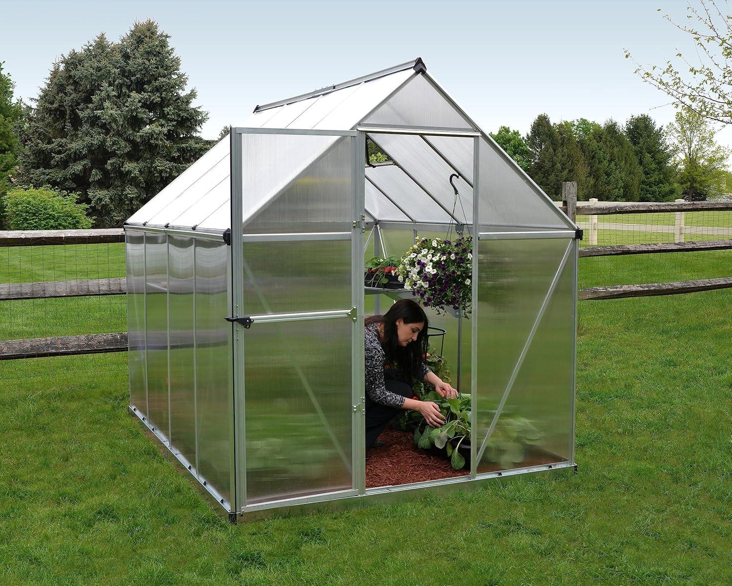 Silver Polycarbonate Aluminum Frame Walk-In Greenhouse 6' x 8'