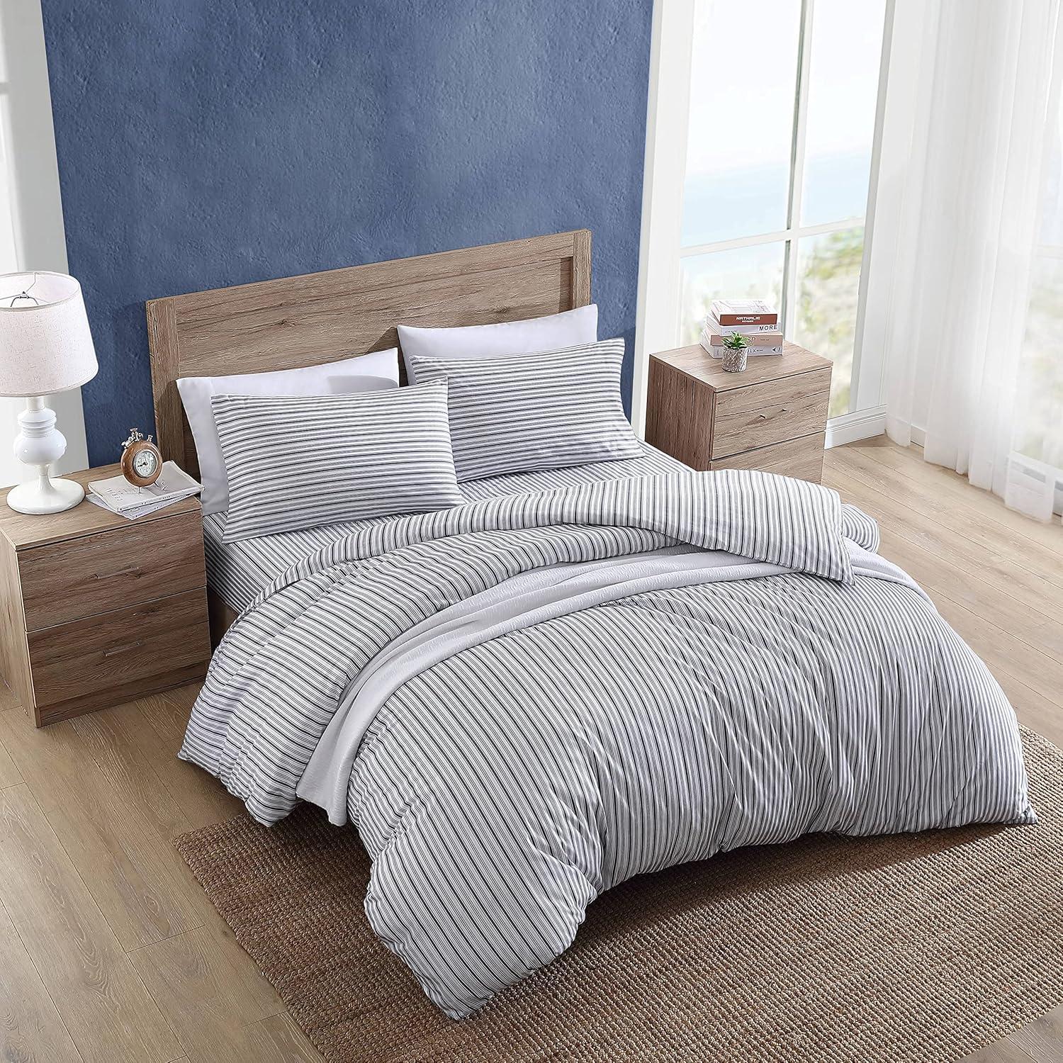 Nautica Coleridge Stripe Charcoal Cotton Percale Duvet Cover