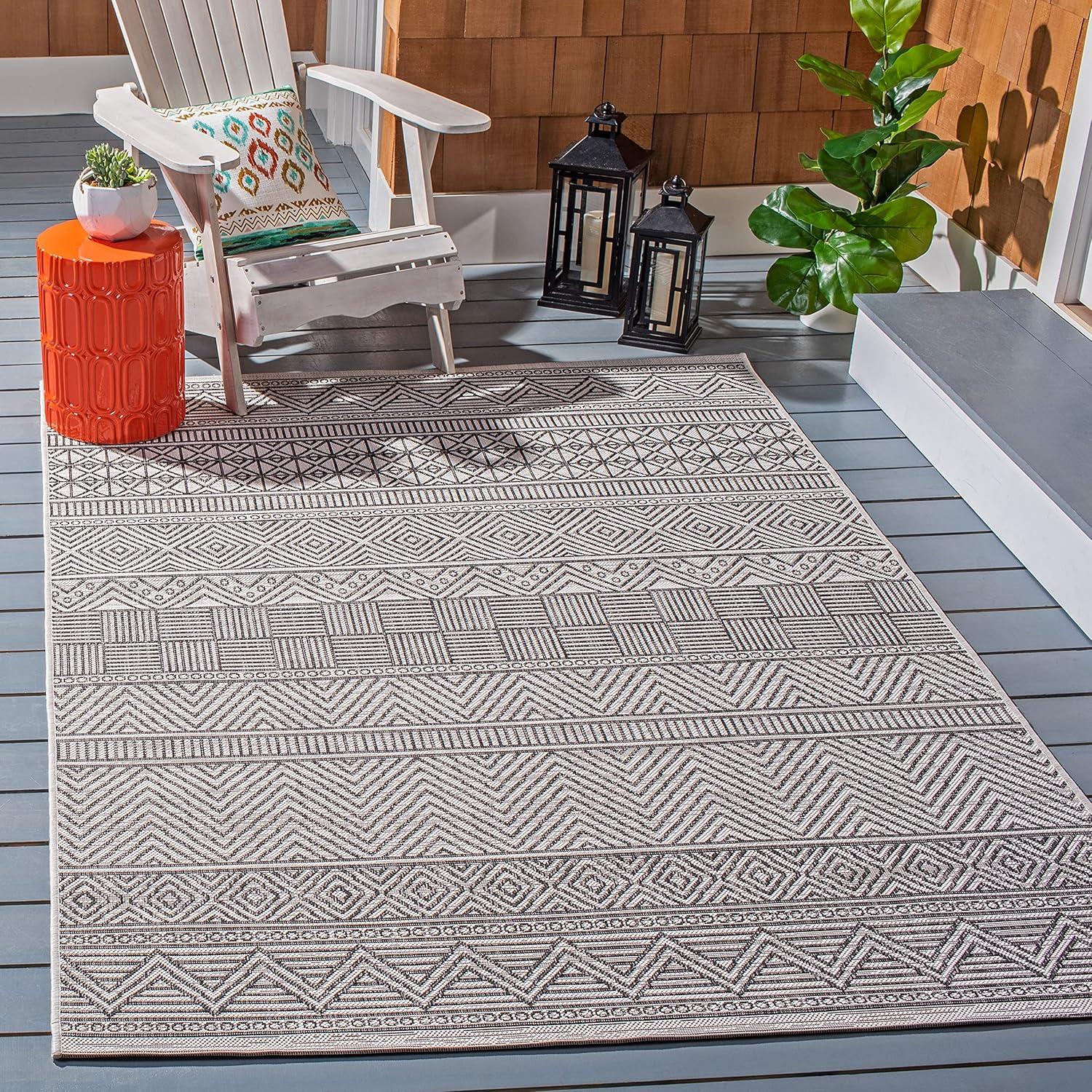 Square Black Synthetic 79" Non-Slip Easy Care Outdoor Rug