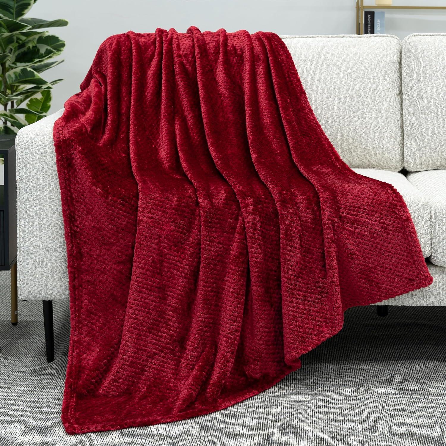PAVILIA Soft Waffle Blanket Throw for Sofa Bed, Lightweight Plush Warm Blanket for Couch , Dark Red/Twin - 60x80