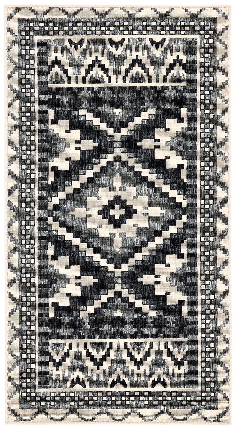 Veranda VER096 Power Loomed Indoor/Outdoor Accent Rug - Black/Beige - 2'7"x5' - Safavieh