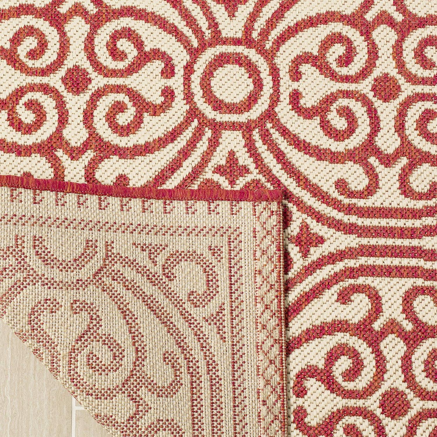 SAFAVIEH Outdoor LND134Q Linden Collection Red / Creme Rug