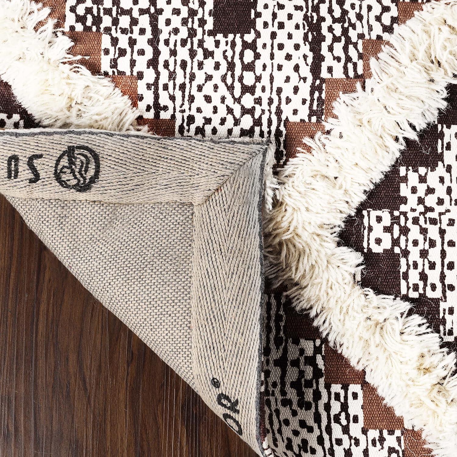 Superior Evren Hand-Tufted Cotton/Wool Textured Geometric Tan/Chocolate Farmhouse Area Rug, 6' x 9'