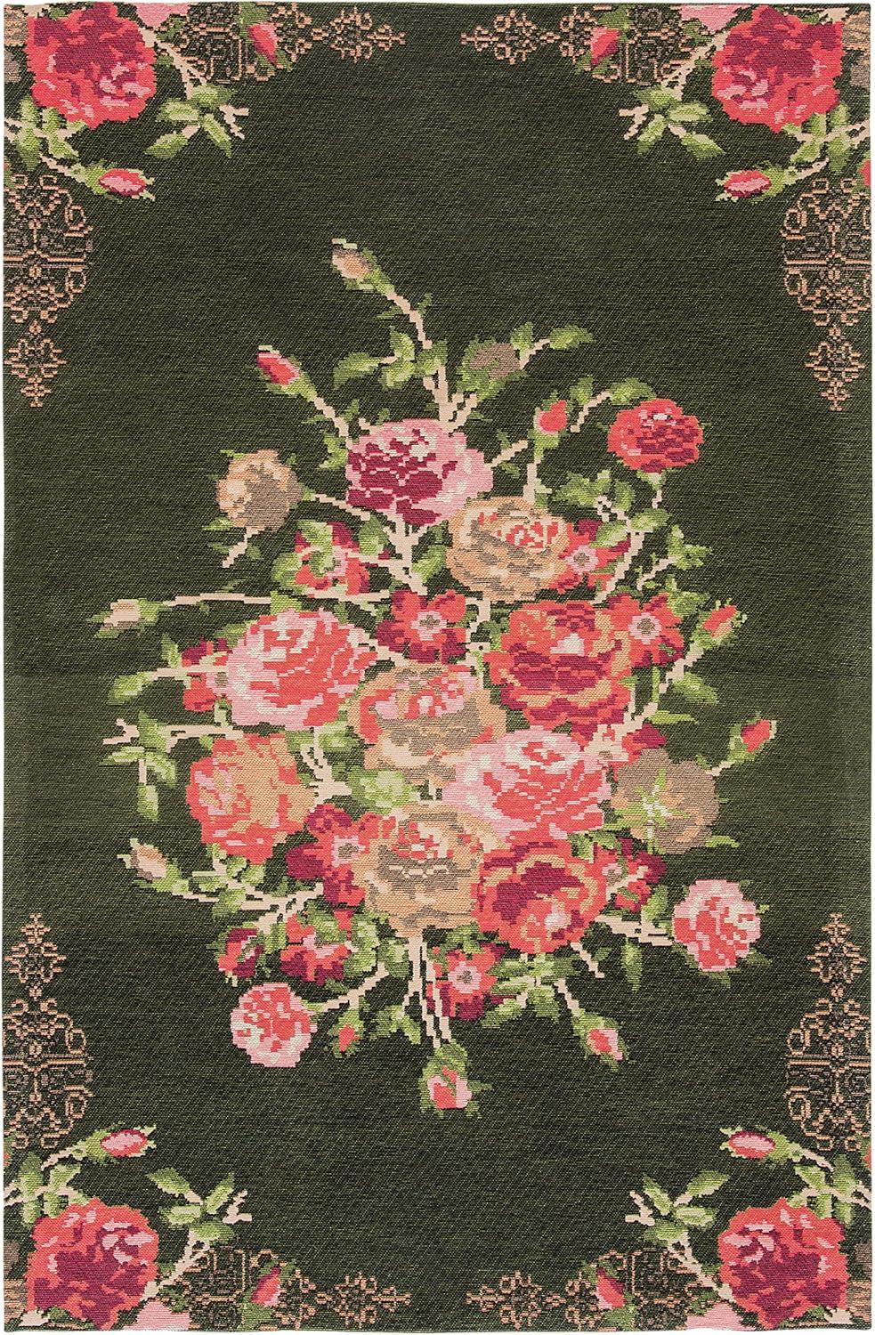 SAFAVIEH Classic Vintage Morven Floral Polyester Area Rug, Black/Red, 4' x 6'