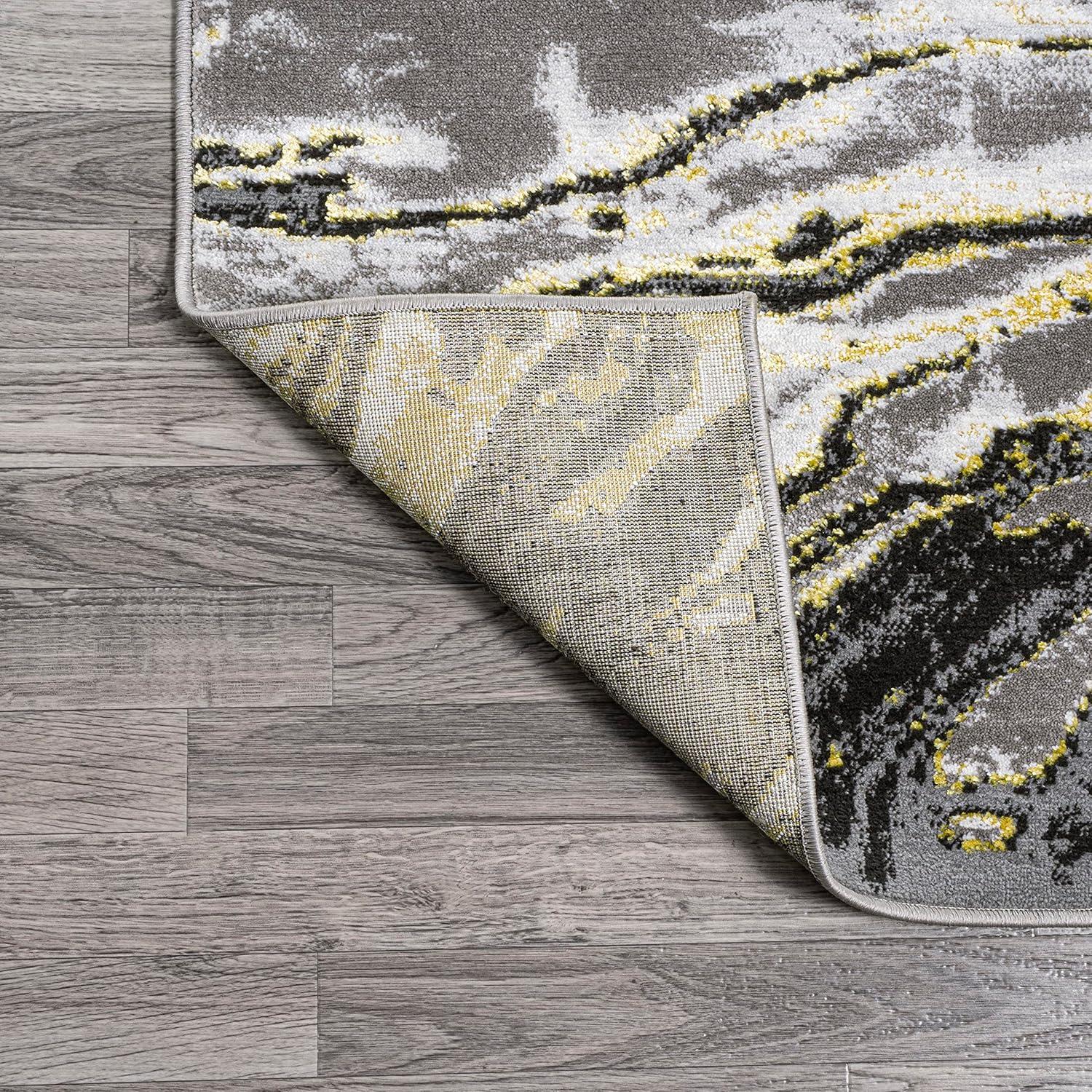 2'x10' Swirl Marbled Abstract, Black/Yellow - JONATHAN Y
