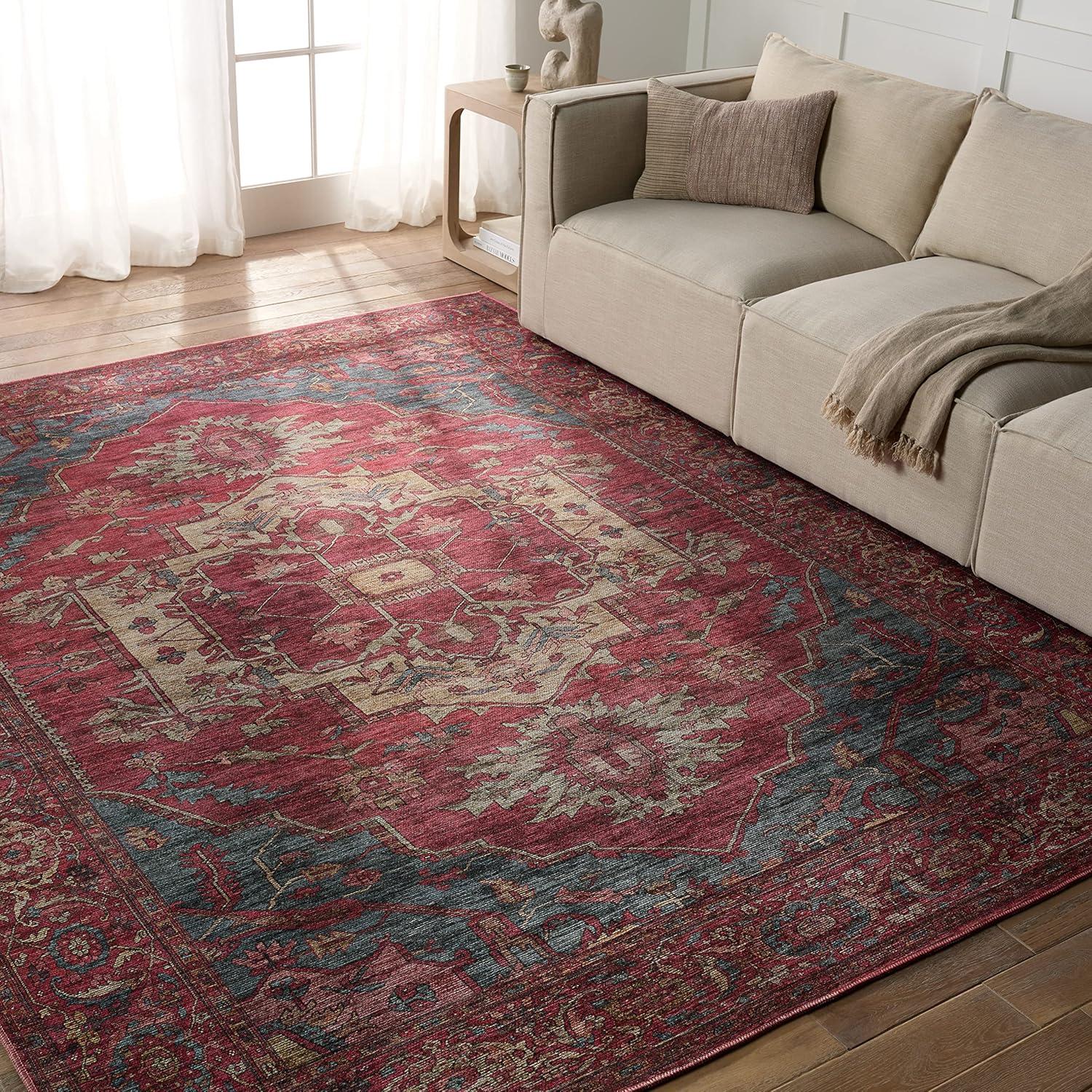 Handmade Red Medallion Cotton Rectangular Area Rug