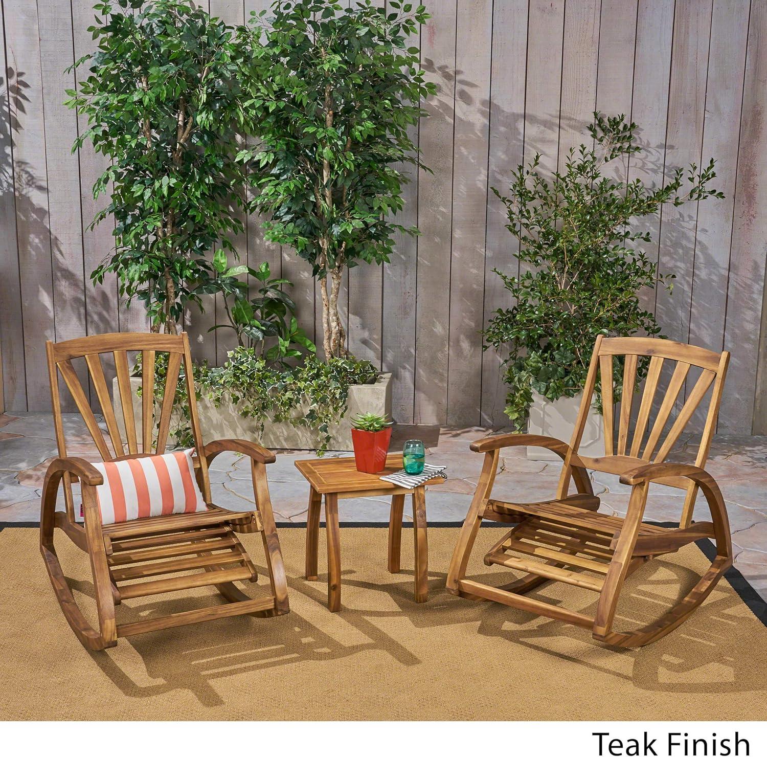 Sunview 3-Piece Teak Acacia Wood Recliner Rocking Chair Set