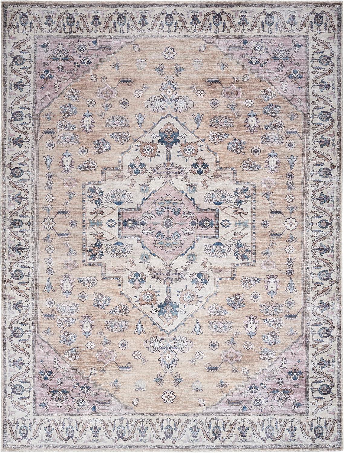 Nourison Washable Brilliance Medallion Indoor Rug Beige Multicolor 7'10" x 9'10"