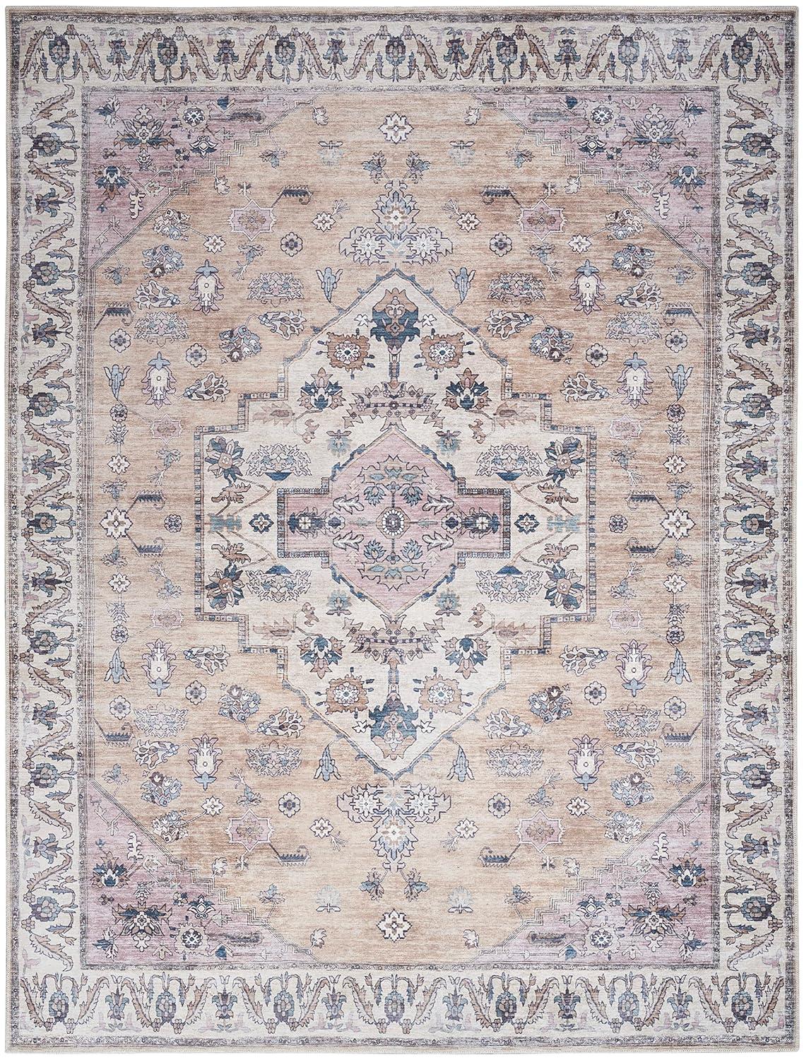 Nourison Washable Brilliance Medallion Indoor Rug Beige Multicolor 7'10" x 9'10"