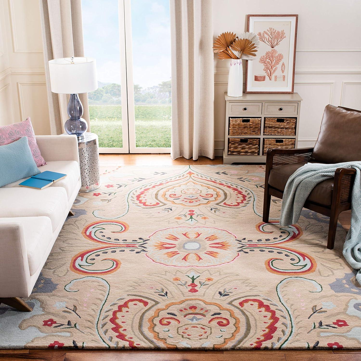 Ivory and Blue Hand-Tufted Wool 9' x 12' Area Rug