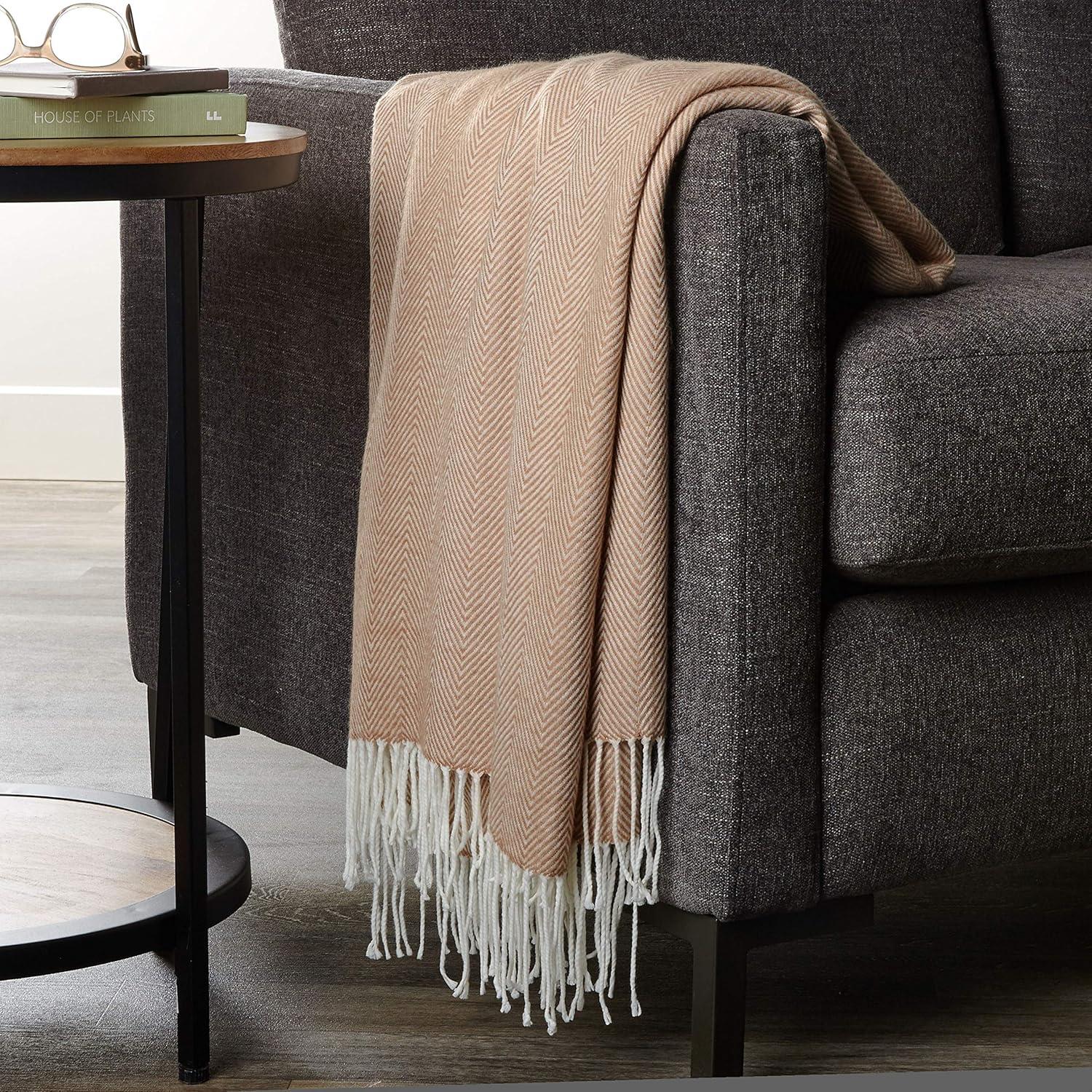 50"X60" Herringbone Tassel Fringe Throw Blanket - Saro Lifestyle