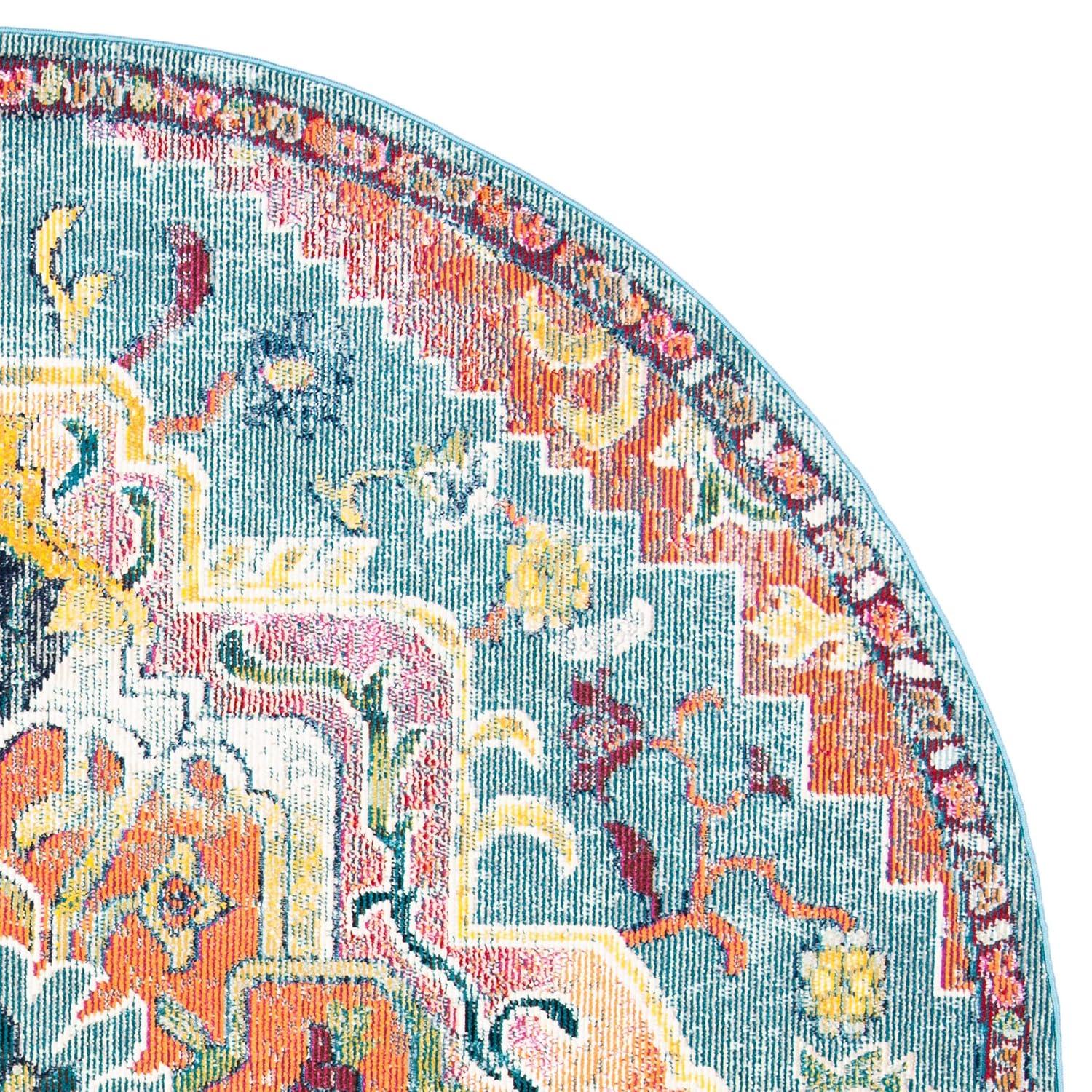 Crystal CRS501 Loomed Indoor Area Rug - Teal/Orange - 7'x7' Round - Safavieh
