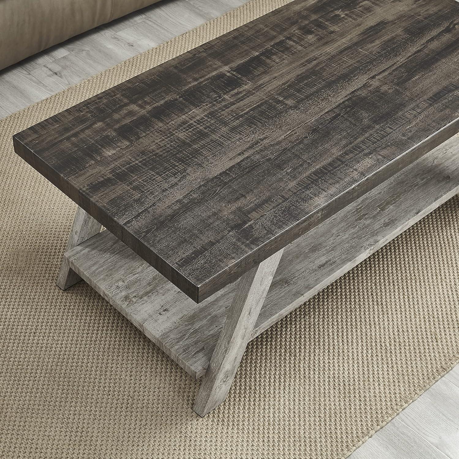 Roundhill Furniture Athens Contemporary 3-Piece Wood Shelf Coffee Table Set in Weathered Walnut and Gray