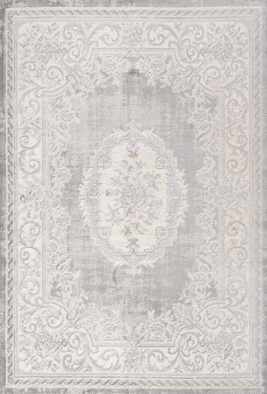 Bohemian Cottage Style Medallion 4'x6' Area Rug in Ivory/Gray