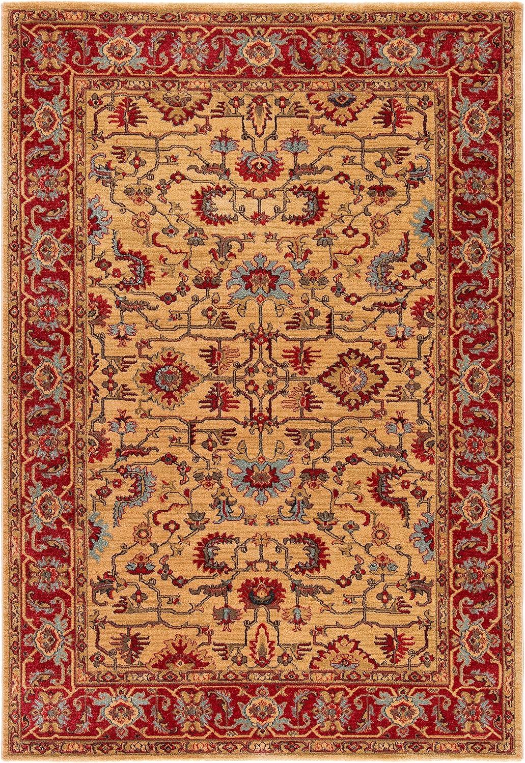 Elegant Red and Beige 3' x 5' Hand-Knotted Synthetic Area Rug