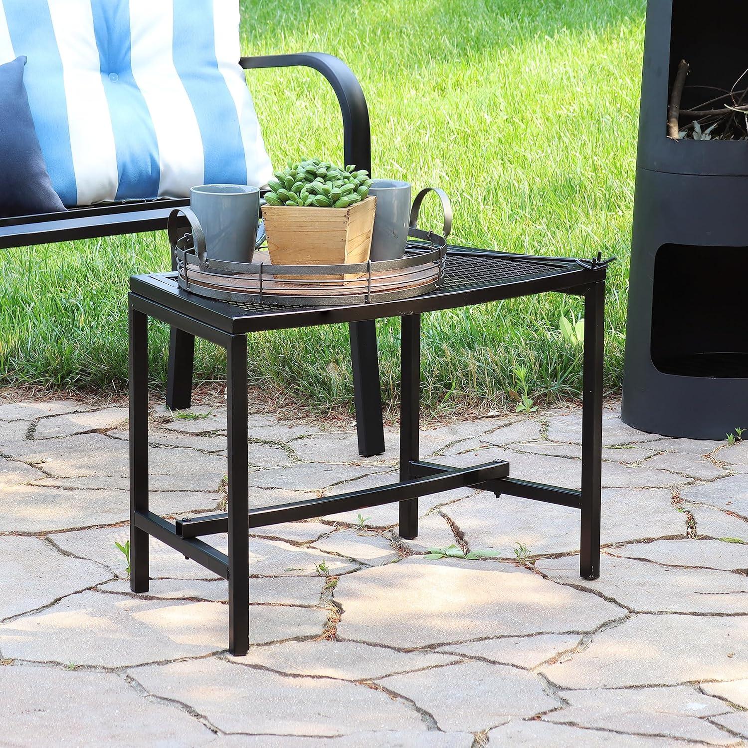 Sunnydaze Outdoor Lightweight and Portable Metal Patio Side End Table or Backless Bench Seat with Mesh Top - 23"