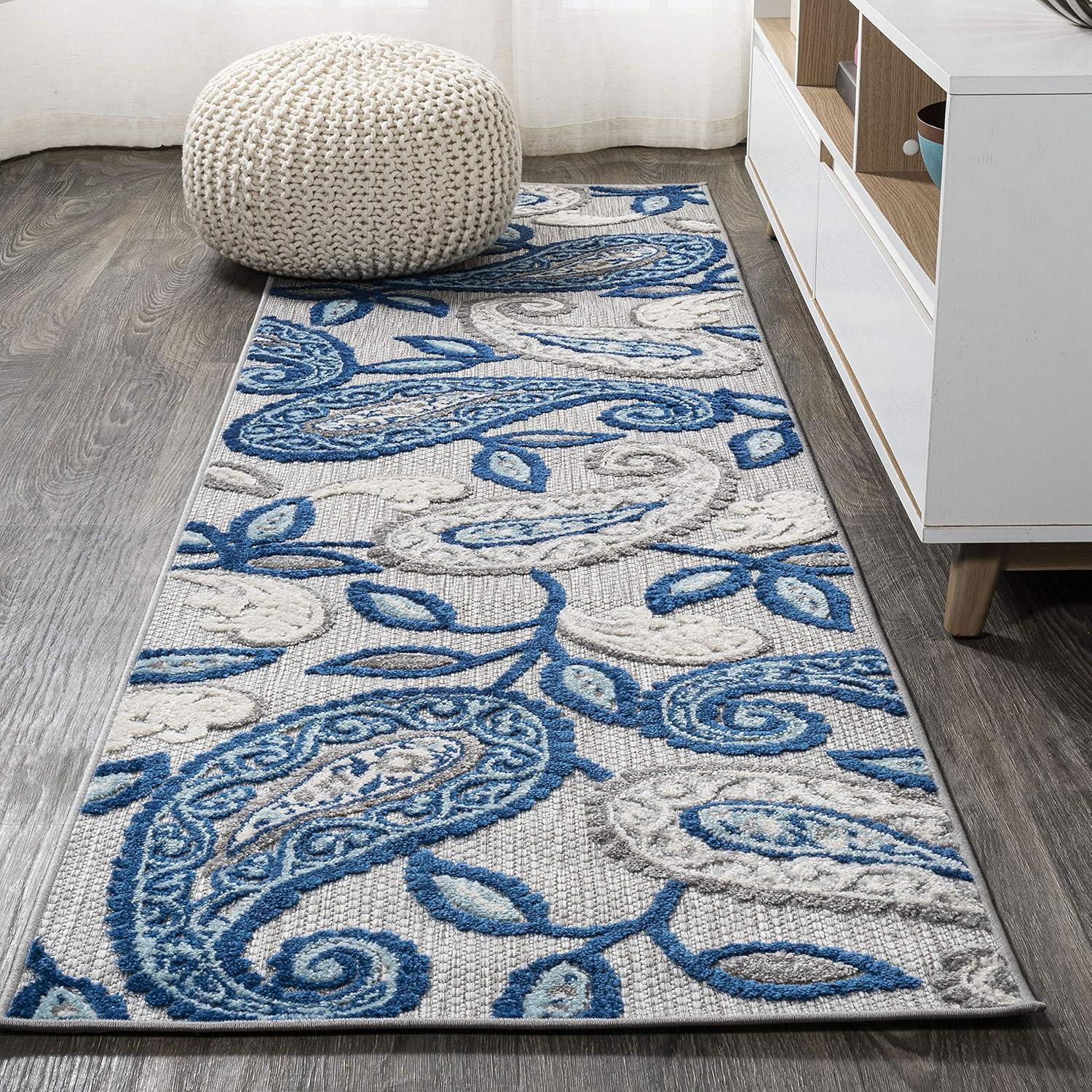 3'x5' Julien Paisley High-Low Indoor/Outdoor Area Rug, Blue/Light Gray - JONATHAN Y