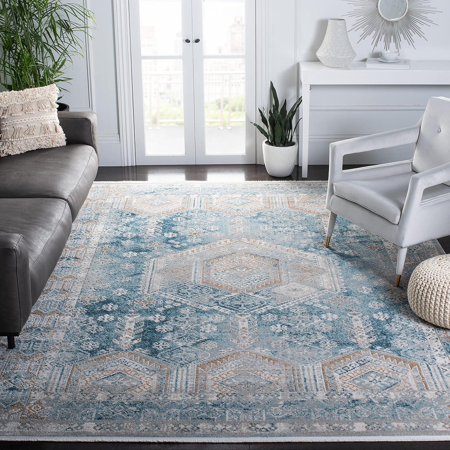 Shivan SHV727 Power Loomed Indoor Area Rug - Blue/Gold - 8'x10' - Safavieh