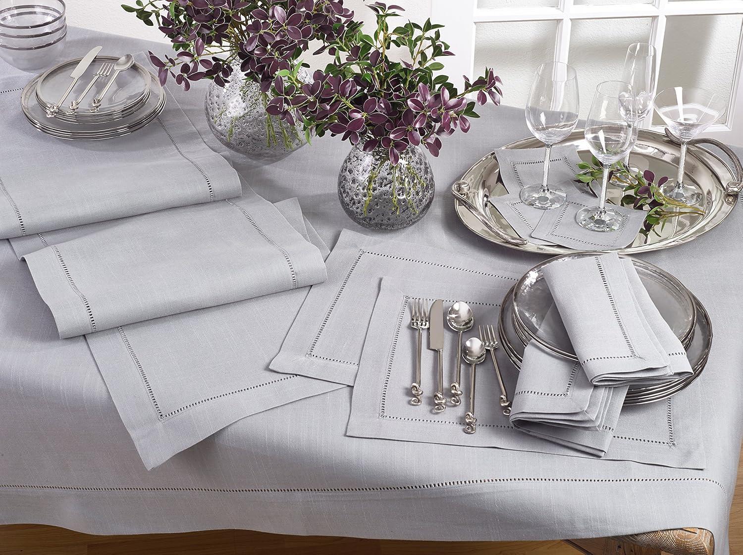 Saro Lifestyle Classic Hemstitch Border Tablecloth, Grey, 72" x 72"