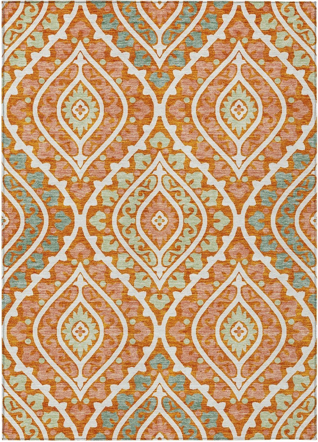 Orange Diamond Pattern Indoor/Outdoor Washable Rug 3' x 5'