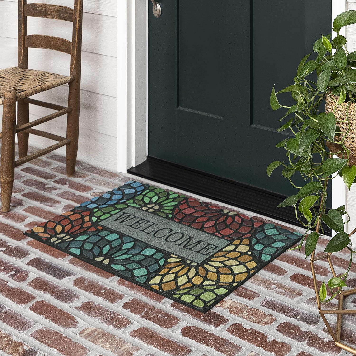 1'6"x2'6" 'Welcome' Stained Glass Floret Doorscapes Mat - Mohawk