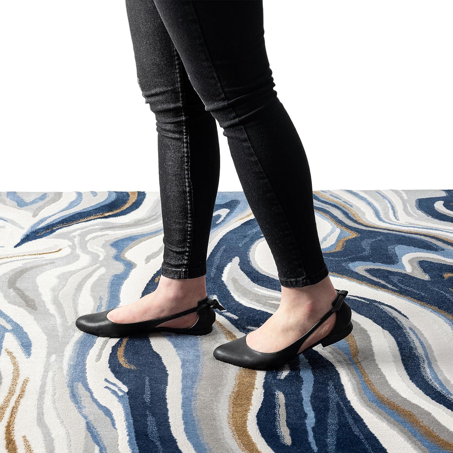 Abani Regal Collection Area Rug - Blue/Grey Abstract Wavy Design - 8' x 10' - Easy to Clean - Durable for Kids and Pets - Non-Shedding - Medium Pile - Soft Feel - for Living Room, Bedroom & Office