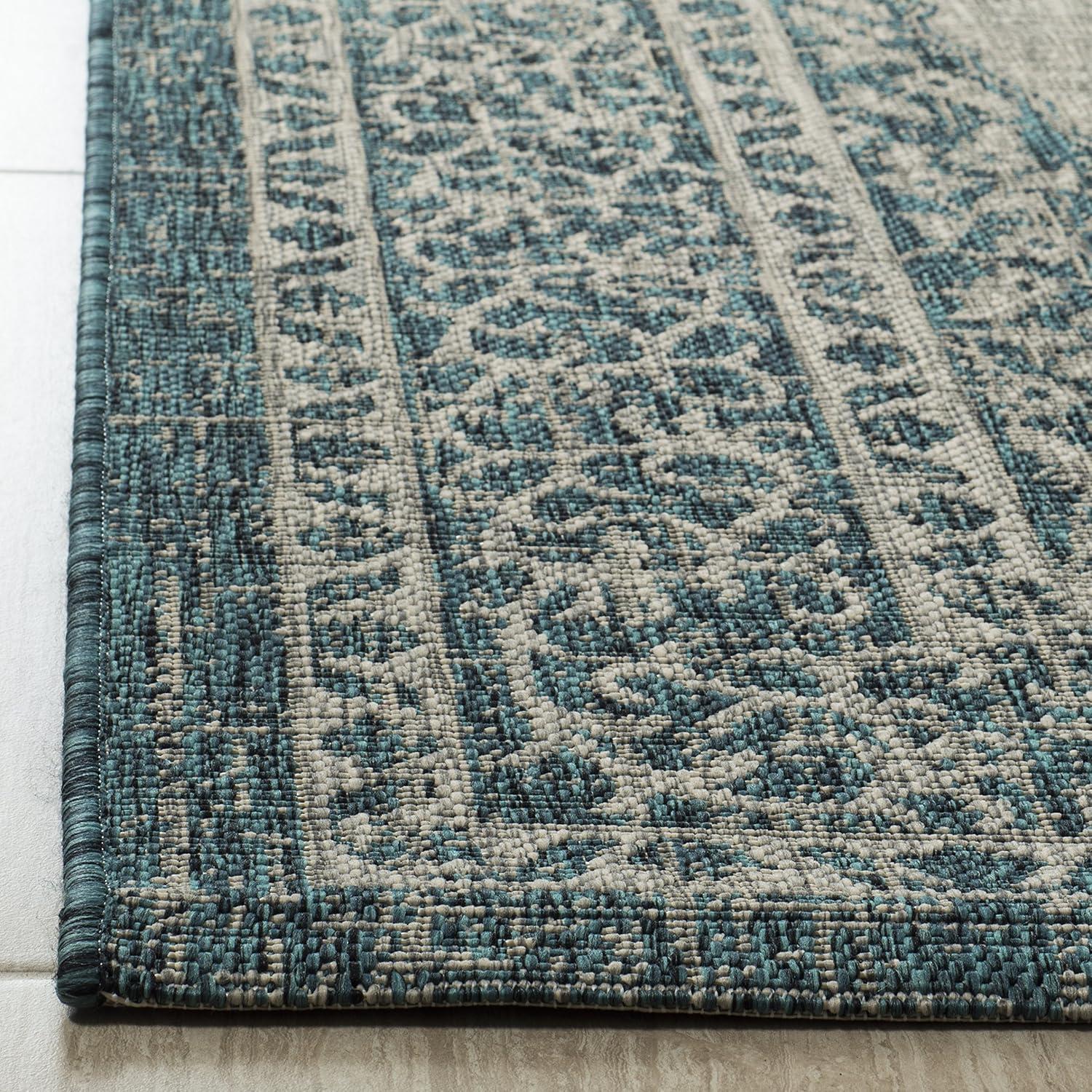 Light Grey & Teal Rectangular Easy-Care Outdoor Rug - 6'7" x 9'6"