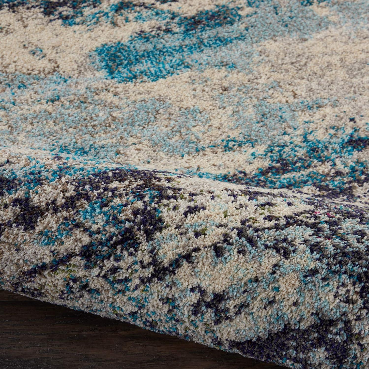 Celestial CES02 Area Rug Colorful Contemporary Abstract By Nourison Ivory Teal Blue 7' x 10'