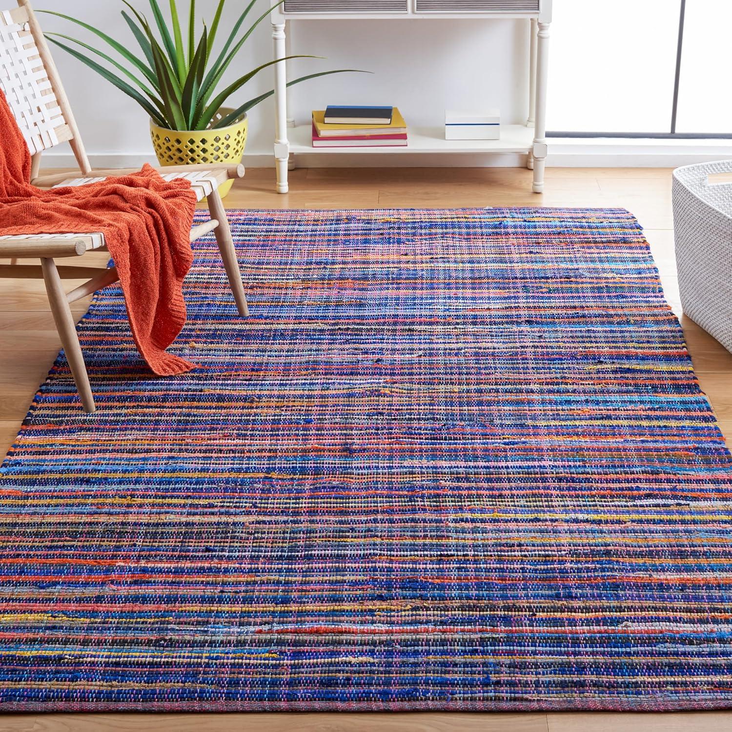 Rag Area Rug RAR240 Hand Woven Area Rug - Blue/Multi - 5'x8' - Safavieh.