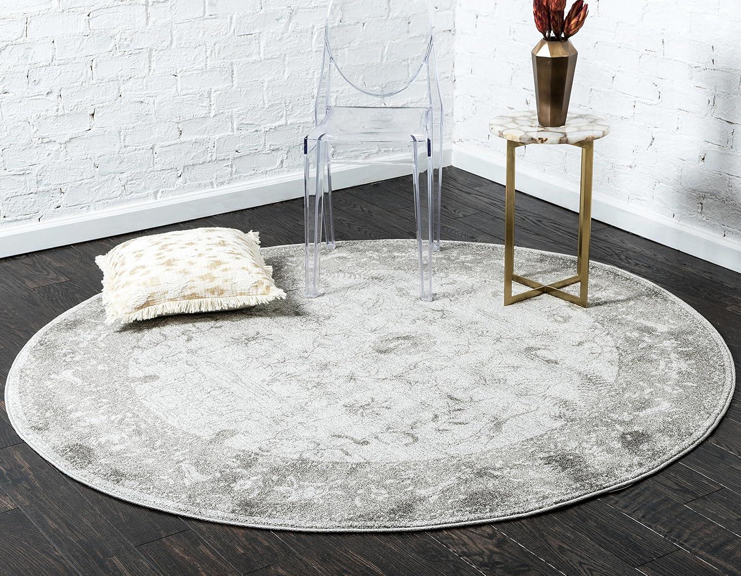 Unique Loom La Jolla Collection Area Rug - Floral (3' 3" Round Light Gray/Gray)