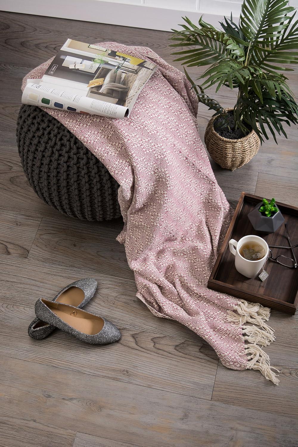 50"x60" Diamond Stitched Throw Blanket Rose - Design Imports: Cotton, Hypoallergenic, Woven Couch Accessory