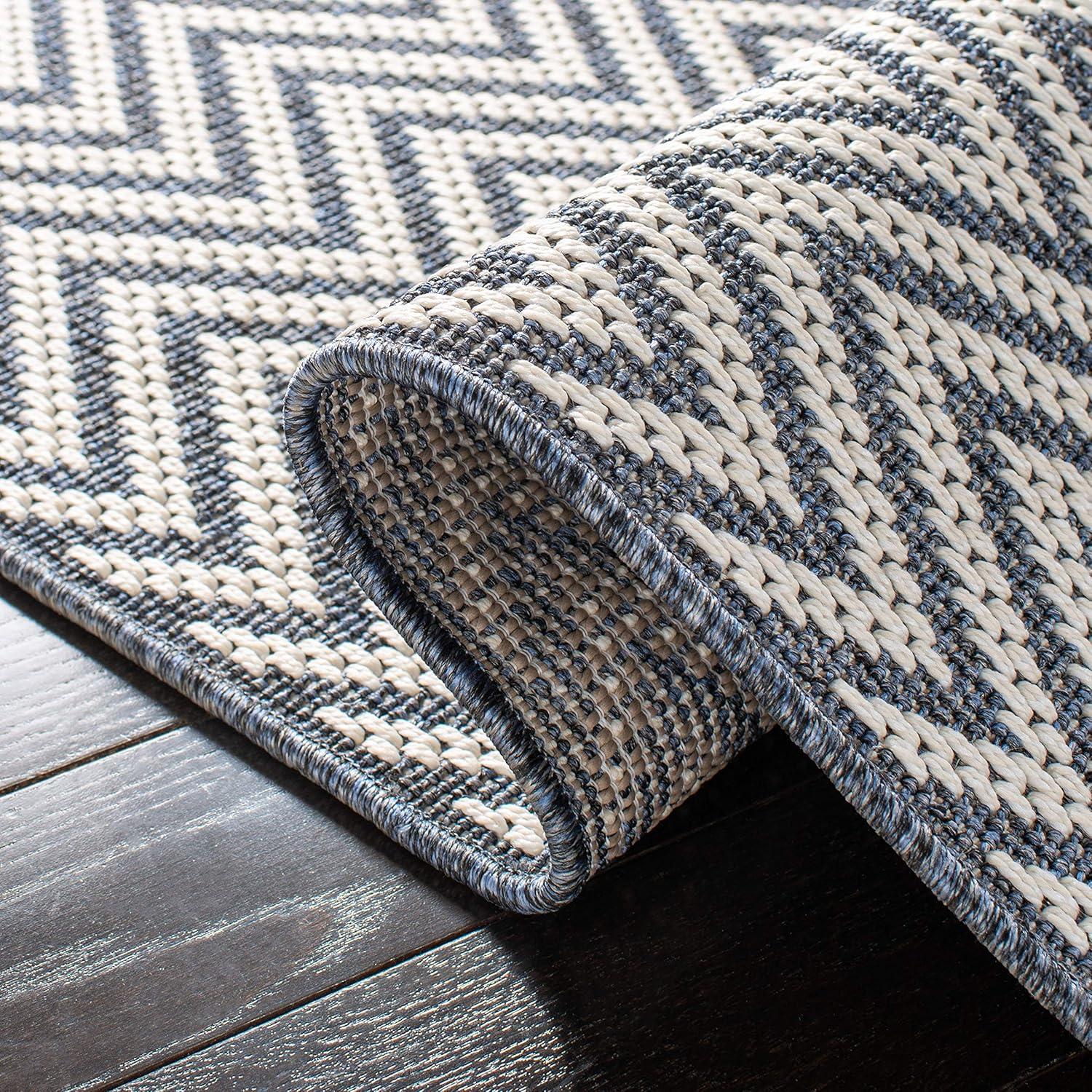 SAFAVIEH Bermuda Amina Geometric Chevron Indoor/Outdoor Runner Rug Light Blue/Cream, 2' x 8'