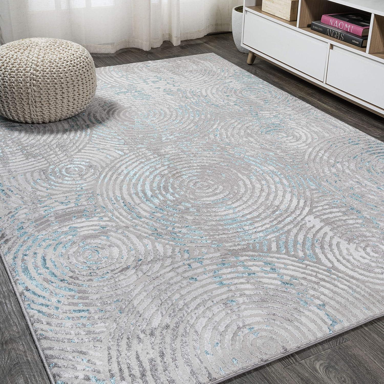 3'x5' Timeworn Modern Abstract Area Rug, Gray/Turquoise - JONATHAN Y