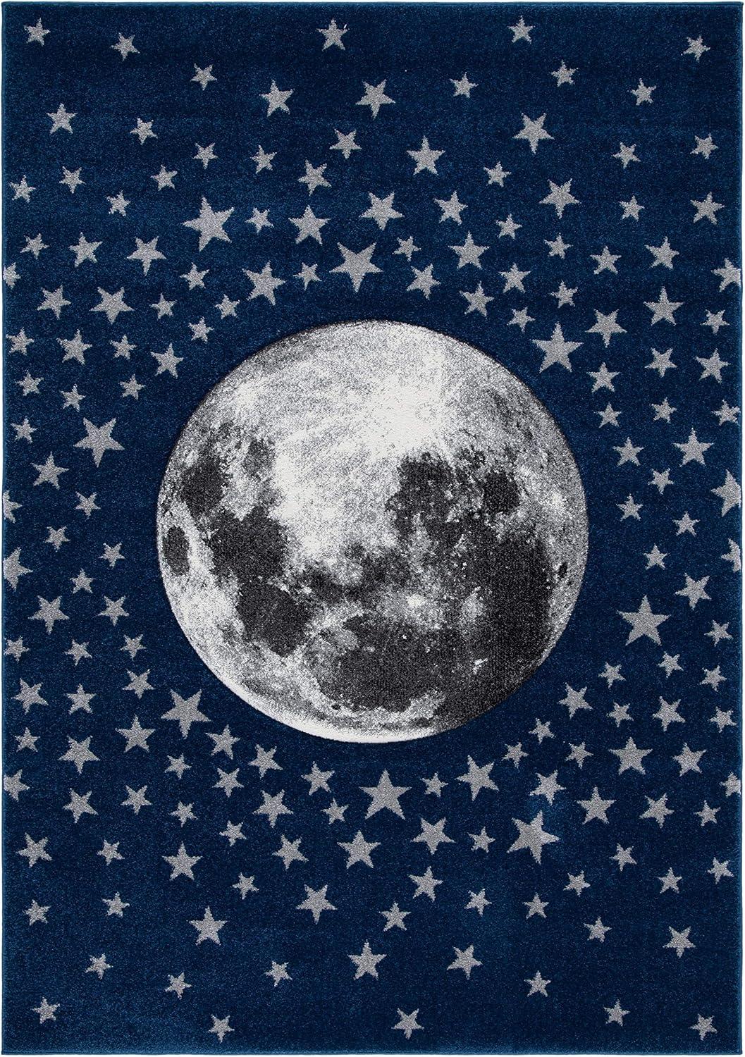 Navy and Gray Moon and Stars Kids Area Rug