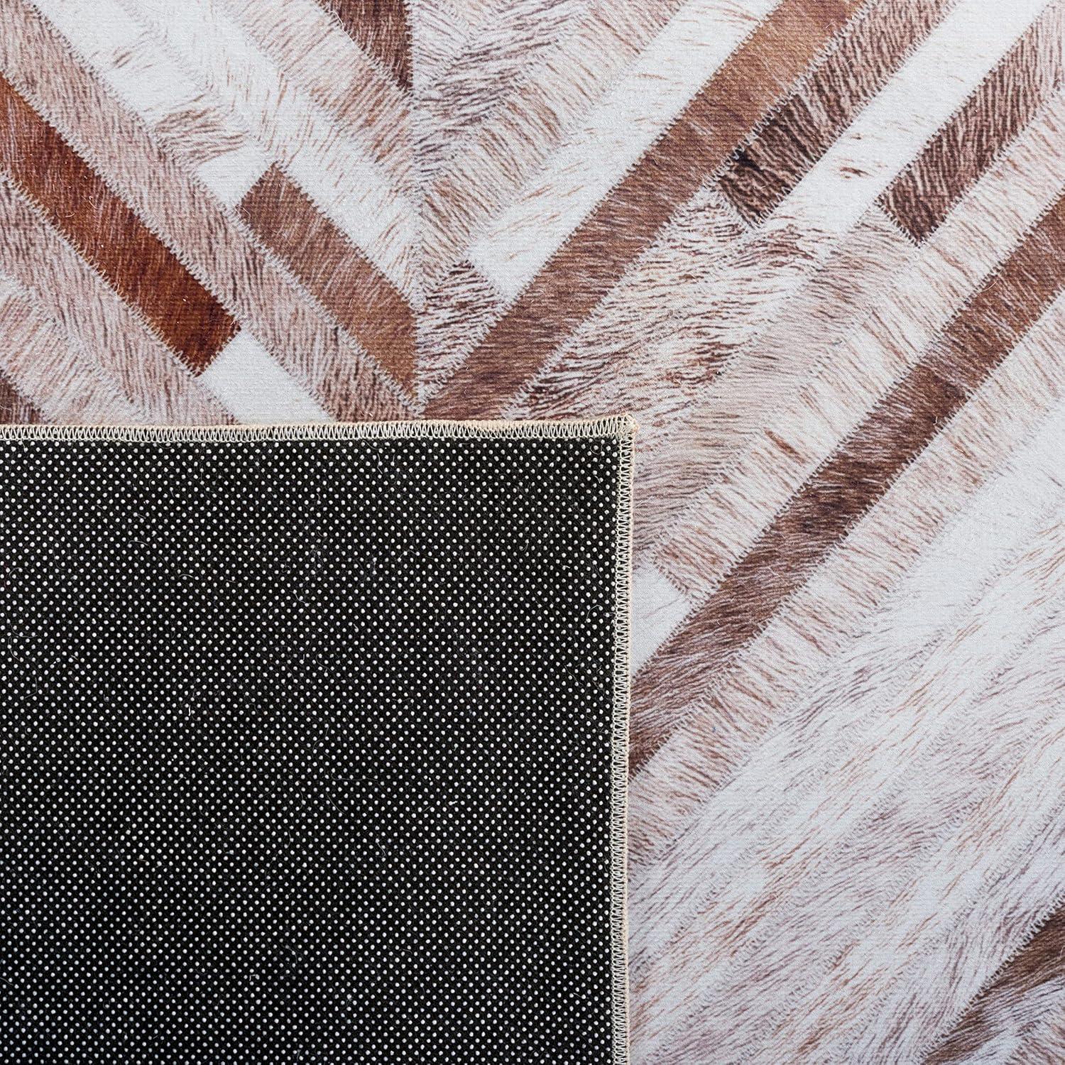 Faux Hide FAH526 Power Loomed Machine Washable Indoor Area Rug - Beige/Brown - 4'x6' - Safavieh